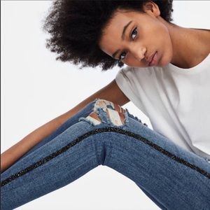 Zara mid rise skinny jeans w sequence tuxedo strip